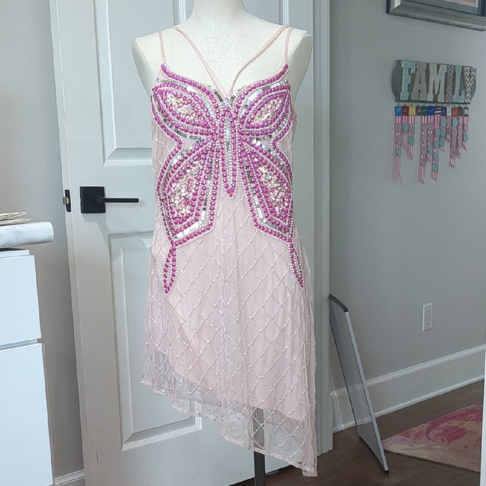 Pink Beaded Butterfly Dress